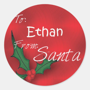 Ethan Personalized Holly Label49 Classic Round Sticker