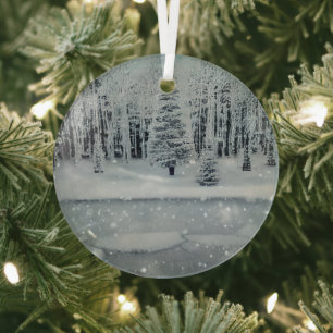 Ethereal 3D Look Winter Scene Glass Ornament