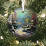 Ethereal 3D Look Winter Scene Kinkade Inspired Glass Ornament<br><div class="desc">Lovely 3D look winter scene inspired by Thomas Kinkade will shine and reflect your lights and complement your Christmas tree and the rest of your holiday home.  Gorgeous,  intense colours.</div>