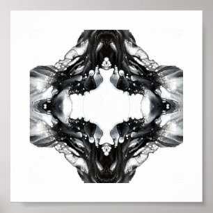 Ethereal Abstract Black on White Fluid Art Poster