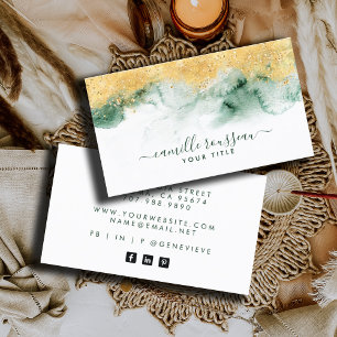 Ethereal Abstract Watercolor Gold Glitter Business Card