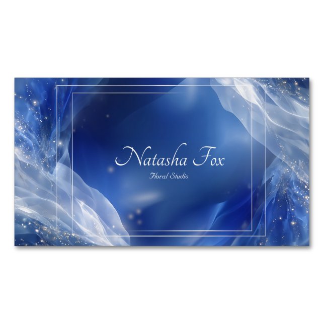 Ethereal Abstract Waves Blue & Gold Magnetic Business Card (Front)