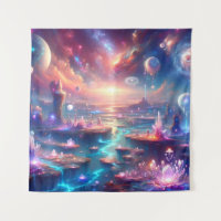 Ethereal Alien Landscape with Floating Crystals