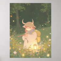Ethereal Anime Girl with Horns in Whimsical Meadow