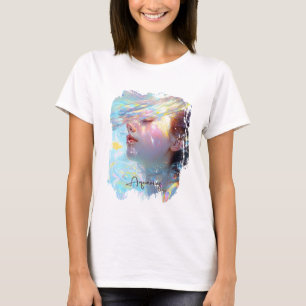 Ethereal Aquarius Woman in Dreamy Watercolor Art T-Shirt
