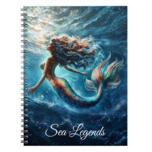 Ethereal aquatic mermaid beauty in deep blue notebook