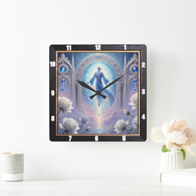 Ethereal Archway White Roses Framed Square Wall Clock (Home)