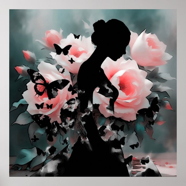 Ethereal Art Ballerina & Butterflies Black/Pink  Poster (Front)