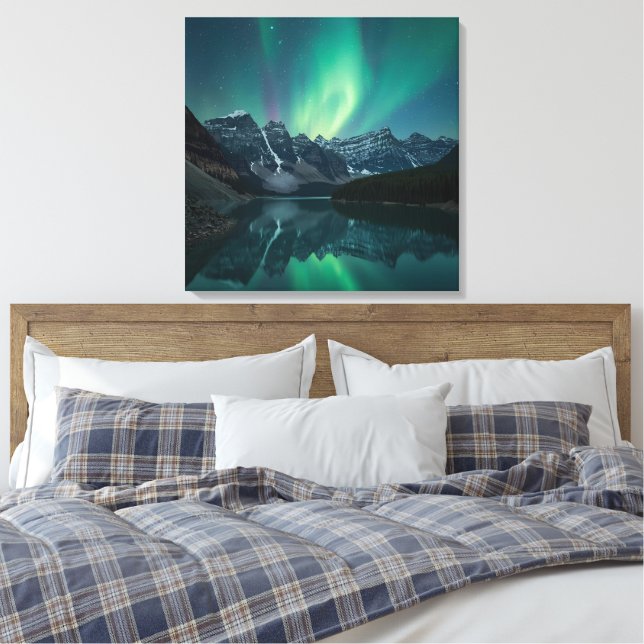 Ethereal Aurora Triptych – Northern Lights Poster  Canvas Print (Insitu(Bedroom))