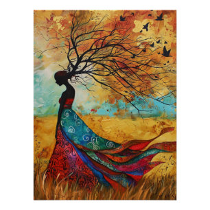 Ethereal Autumn Silhouette Tree Painting Poster