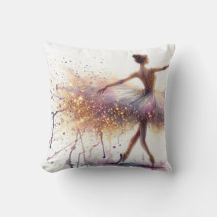 Ethereal Ballerina in Lavender and Gold Watercolor Throw Pillow