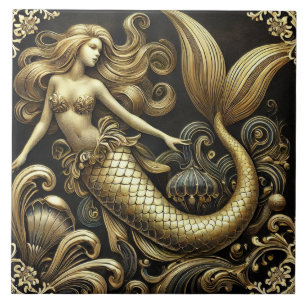 Ethereal Baroque Golden Mermaid Tile
