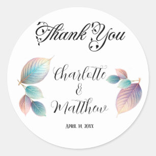 Ethereal Beauty Soft Tone Whimsical Pastel Leaves Classic Round Sticker
