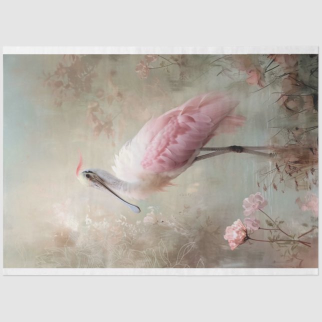 Ethereal Bird, Spoonbill, & Lotus Lake Scene Tissue Paper (Front)