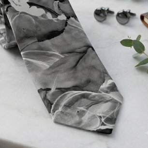 Ethereal Black and White Smoke Abstract Tie