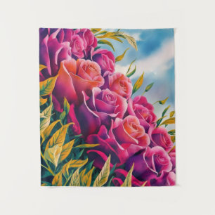 Ethereal Bloom: Abstract Watercolor Rose Symphony Tapestry