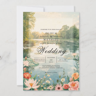 Ethereal Bloom Lakeside Romance Wedding Invitation