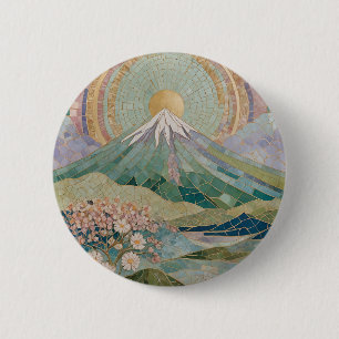 Ethereal Bloom: Pastel Mosaic Volcano in Spring 2 Inch Round Button