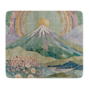 Ethereal Bloom: Pastel Mosaic Volcano in Spring Cutting Board