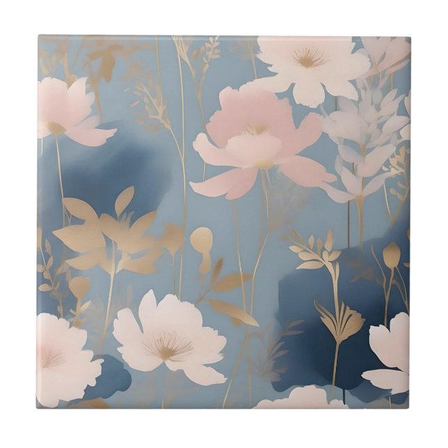 Ethereal Blooms Muted Pink and Blue Tile (Front)