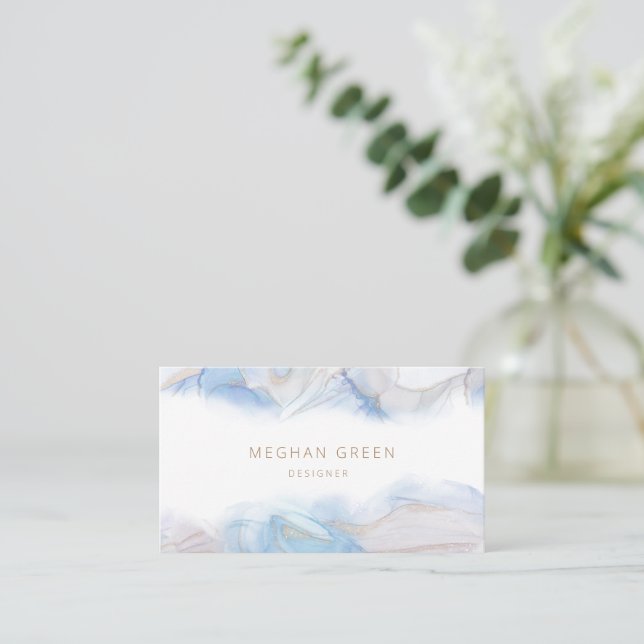 Ethereal Blue Alcohol Ink Modern Business Card (Standing Front)