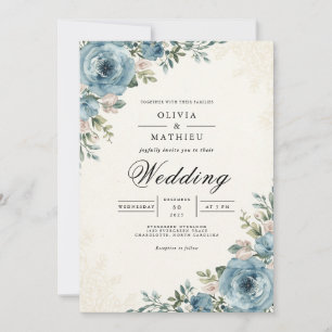 Ethereal Blue Botanical Romance Wedding Invitation