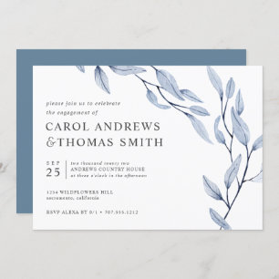 Ethereal Blue   Chic Botanical Engagement Party Invitation