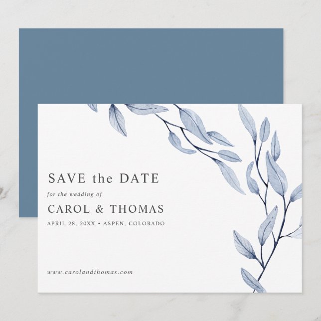 Ethereal Blue | chic botanical save the date Invitation (Front/Back)