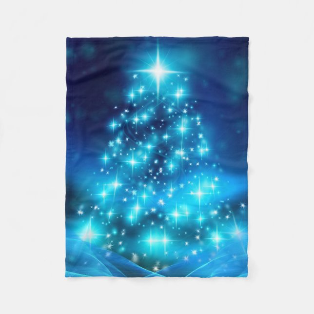 Ethereal Blue Christmas Tree Fleece Blanket (Front)