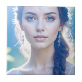 Ethereal Blue Eyes Portrait Tile Art