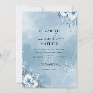 Ethereal Blue Floral Wash Wedding Invitation