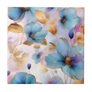 Ethereal Blue Flowers in Soft Pastels Alcohol Ink Tile