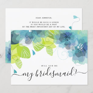 Ethereal blue flowers will you be my bridesmaid invitation