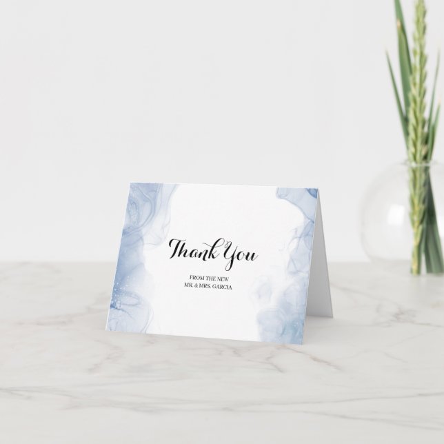 Ethereal Blue Ink Watercolor Thank You Card (Front)