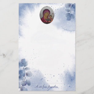 Ethereal Blue Leaves Clouds Orthodox Christian Stationery