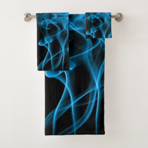 Ethereal Blue Smoke Abstract Art Bath Towel Set