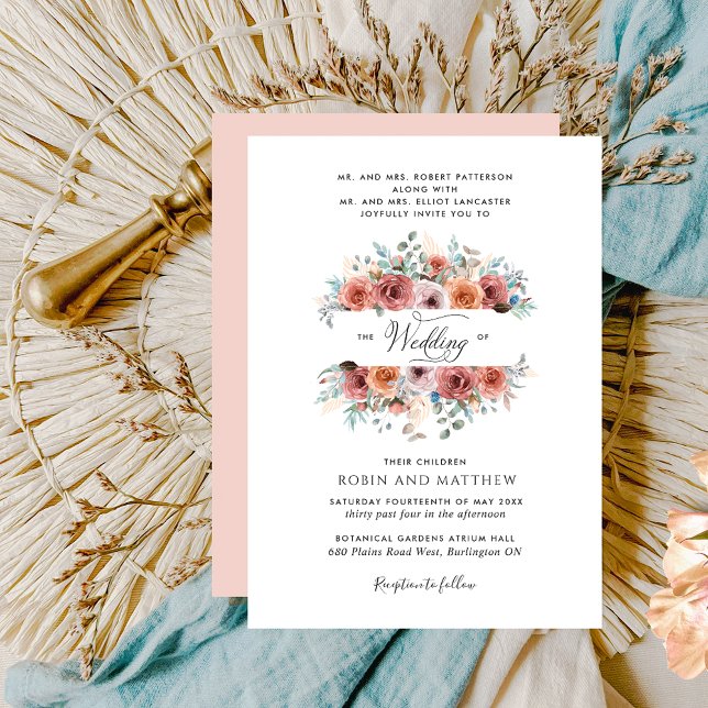 "Ethereal" Blush, Peach and Blue Floral Wedding Invitation (Creator Uploaded)
