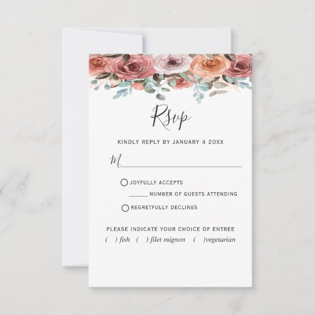 Ethereal Blush Peach Floral with/without meal RSVP (Front)