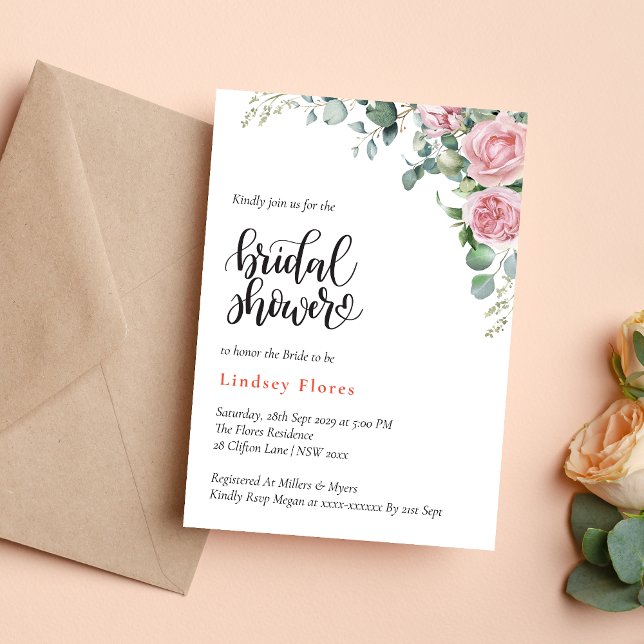 Ethereal Blush Pink Rose Floral Bridal Shower Invitation (Creator Uploaded)
