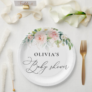 Ethereal Blush Pink Roses Baby Shower Paper Plate