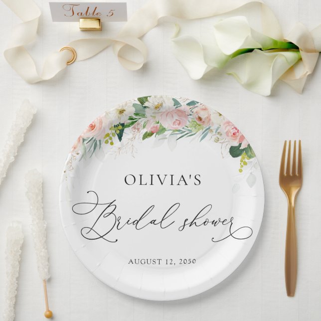 Ethereal Blush Pink Roses Bridal Shower  Paper Plate (Wedding)