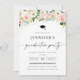Ethereal Blush Pink Roses Graduation Invitation