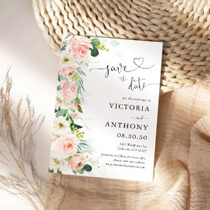 Ethereal Blush Pink Roses Save The Date Card