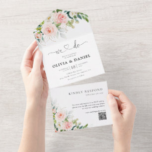 Ethereal Blush Pink Roses Wedding All In One Invitation