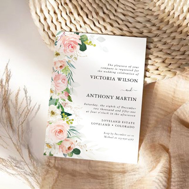 Ethereal Blush Pink Roses Wedding Ceremony Invitation (Creator Uploaded)