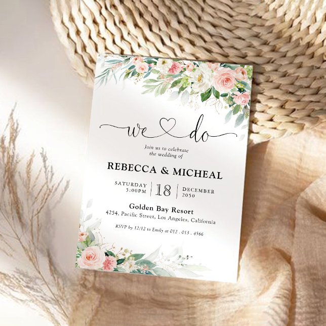 Ethereal Blush Pink Roses Wedding Ceremony Invitation (Creator Uploaded)