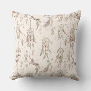 Ethereal Boho Dream Catcher Feathers Moon Stars Throw Pillow