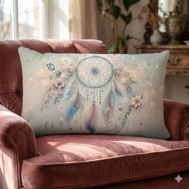 Ethereal Boho Dreamcatcher  Lumbar Pillow (Ethereal Boho Dreamcatcher Lumbar Pillow Mockup A)
