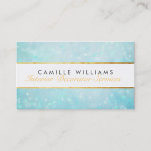 ETHEREAL BOKEH pattern elegant gold strip blue Business Card