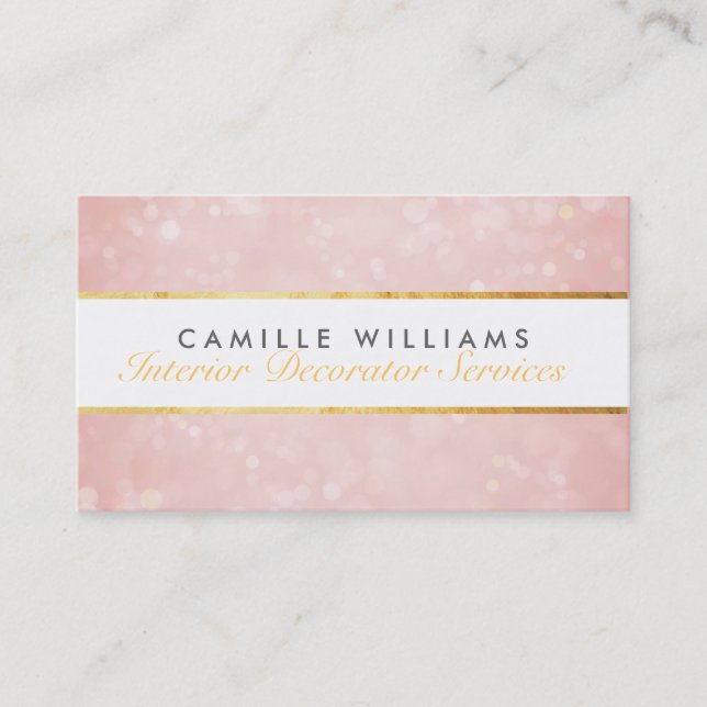ETHEREAL BOKEH pattern elegant gold strip coral Business Card (Front)